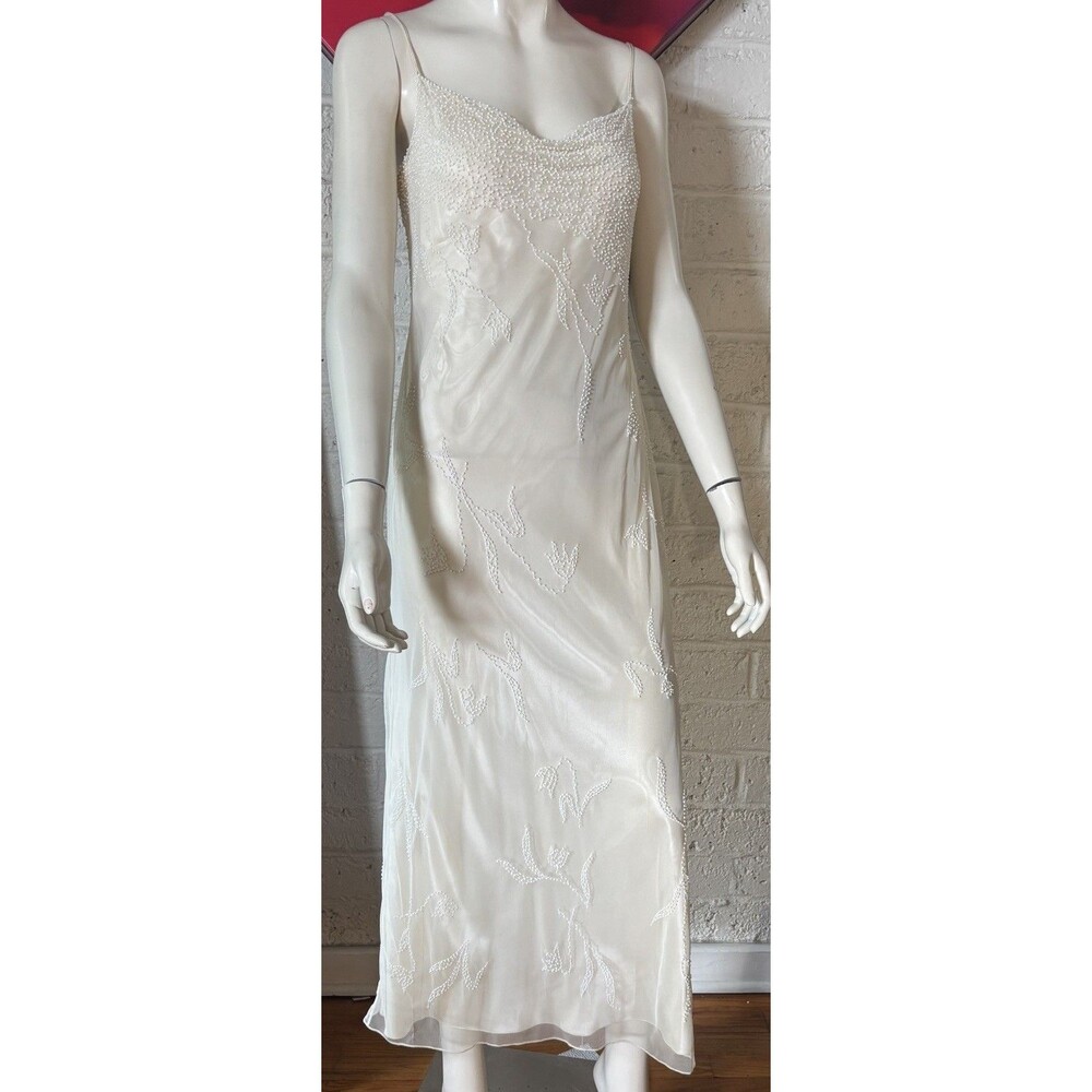 NWT TAHARI SILK SLIP DRESS Size 8 Petite IVORY Beaded Wedding Formal